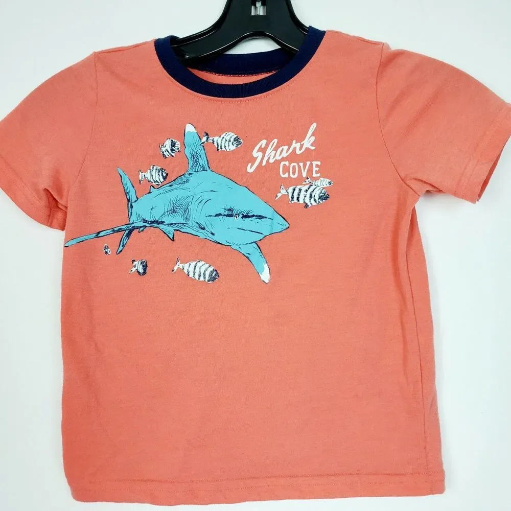 Oshkosh B'Gosh Boys Shark Shirt‎ Orange Crewneck Size 4T